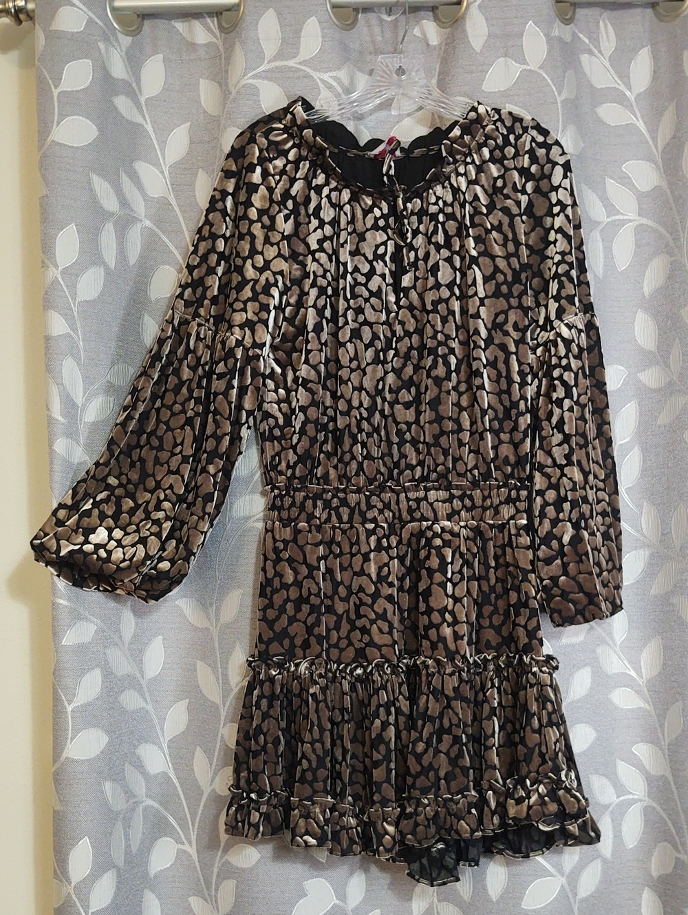 Buddy Love Brown and Black Velvet Animal Print Ruffle Dress size M